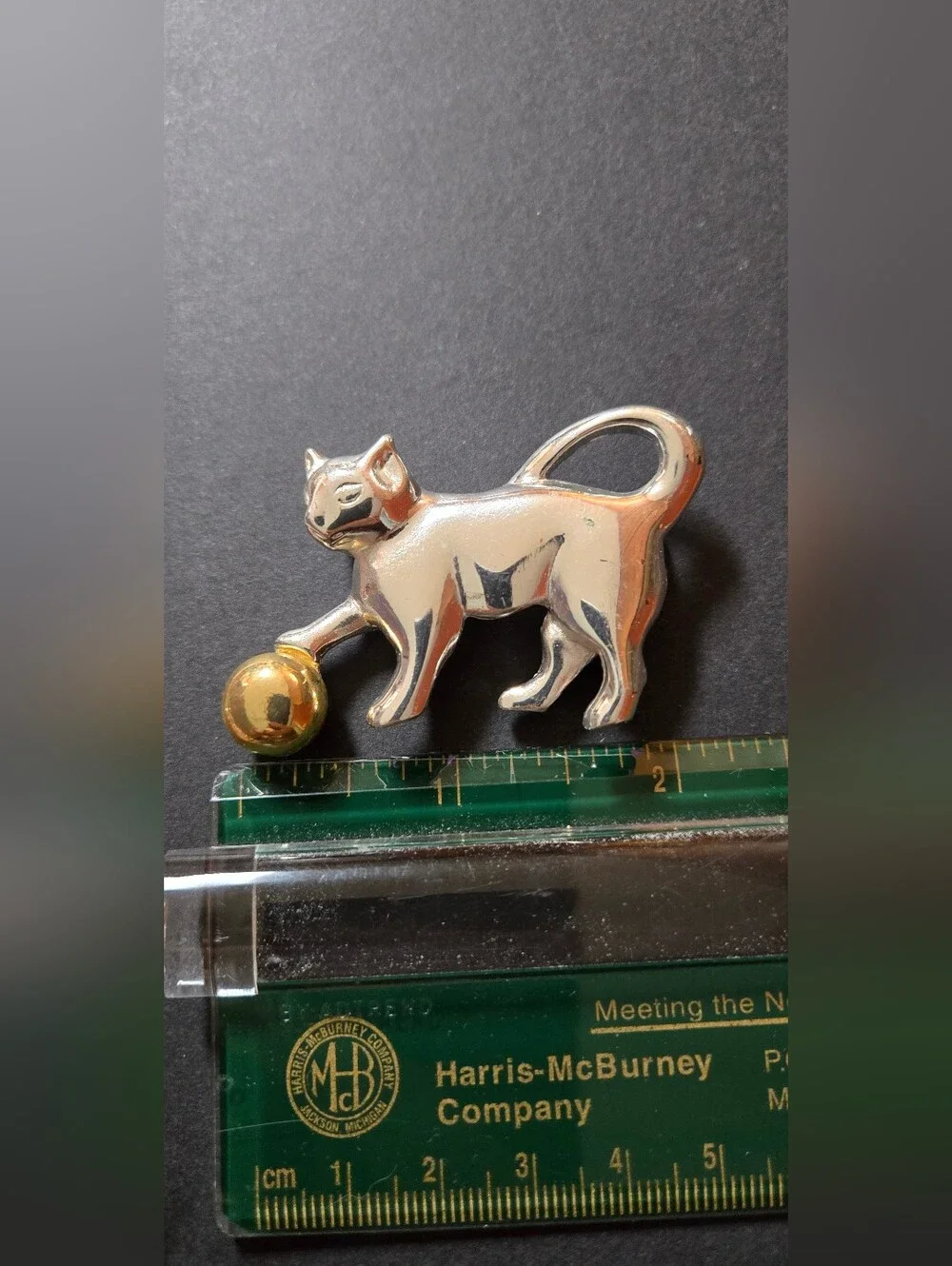 Cool Cat Brooch Silver Tone Cat With Gold Ball Brooch Cat Lady Jewelry